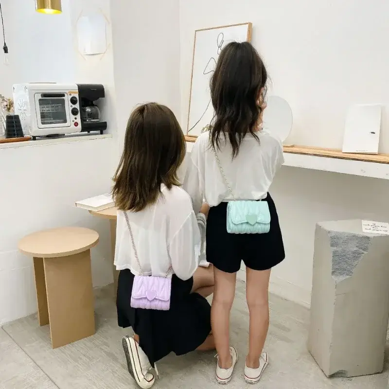 Fashion Heart Baby Girls Small Shoulder Bags Kids Coin Purse Crossbody Bag Handbags Children's Mini Square Messenger Bag