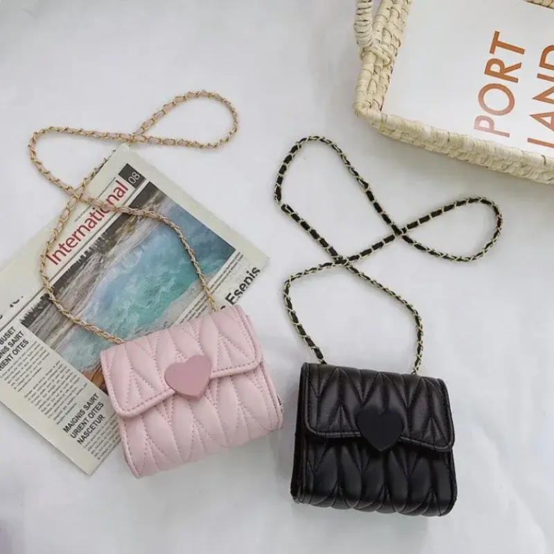 Fashion Heart Baby Girls Small Shoulder Bags Kids Coin Purse Crossbody Bag Handbags Children's Mini Square Messenger Bag