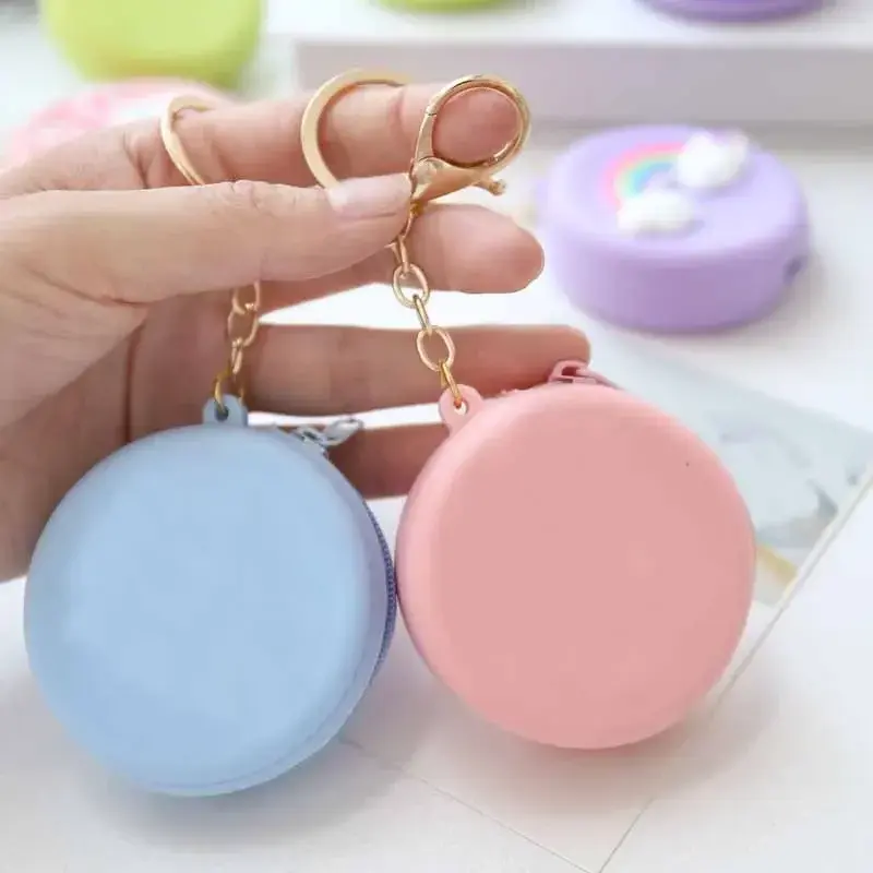 Candy Color Silicone Mini Round Coin Holder Case Coin Purses Women Girls Fashion Coin Purse Zipper Wallet for Kids Women Ladies