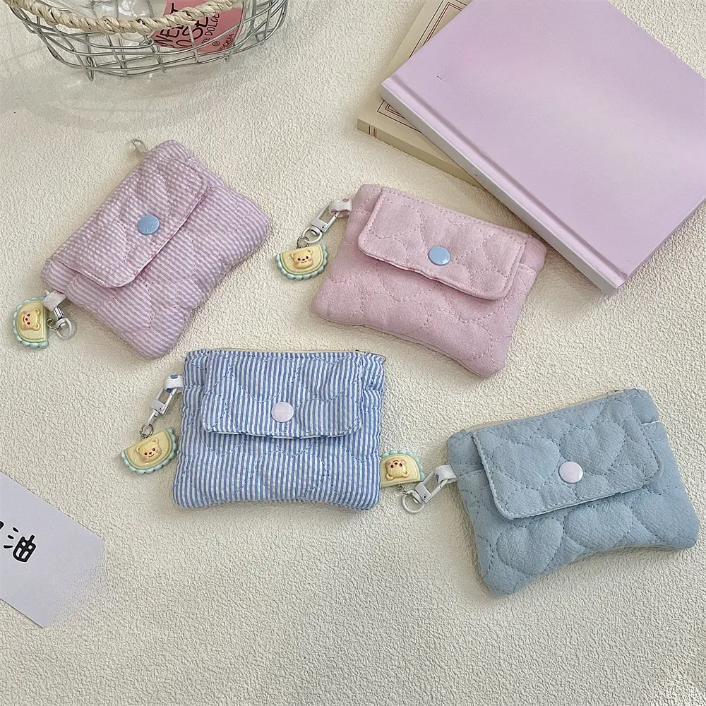 Kawaii Cartoon Mini Stripe Zipper Wallet Girl Cute Canvas Coin Wallet Card Bag Key Storage Bag Children's Birthday Party Gifts