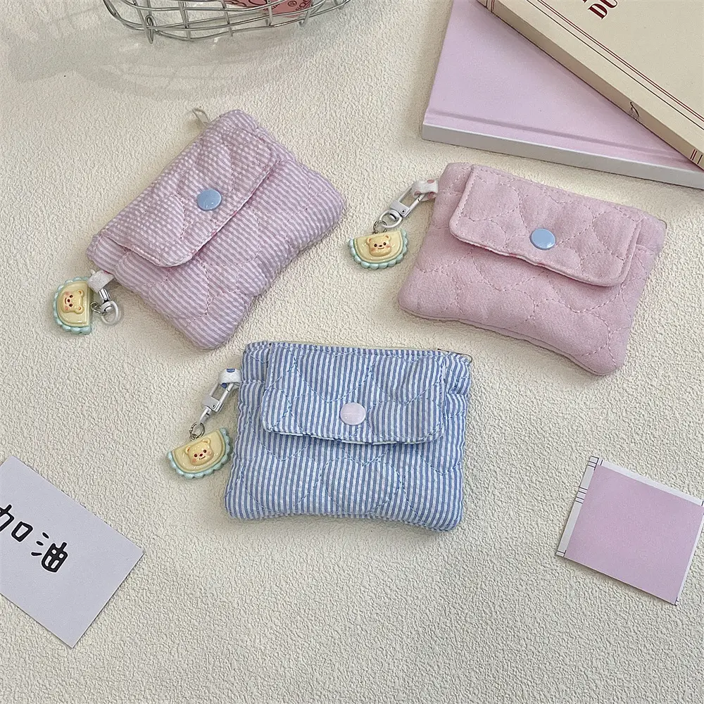 Kawaii Cartoon Mini Stripe Zipper Wallet Girl Cute Canvas Coin Wallet Card Bag Key Storage Bag Children's Birthday Party Gifts