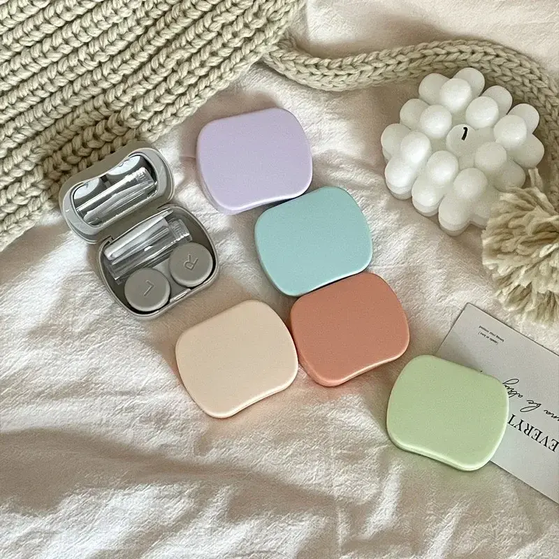 Mini Solid Color Contact Lens Case Contact Lens Container Girls Travel Holder Storage Eye Container with Mirror