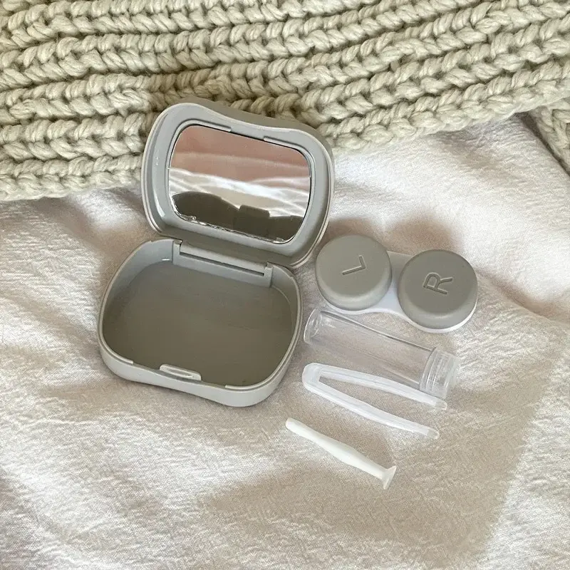 Mini Solid Color Contact Lens Case Contact Lens Container Girls Travel Holder Storage Eye Container with Mirror