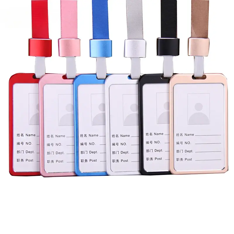 Men Women Business Bank Credit Card Holder Name ID Card Cover Work Card Holders with Lanyard Metal Work Identity Badge Case