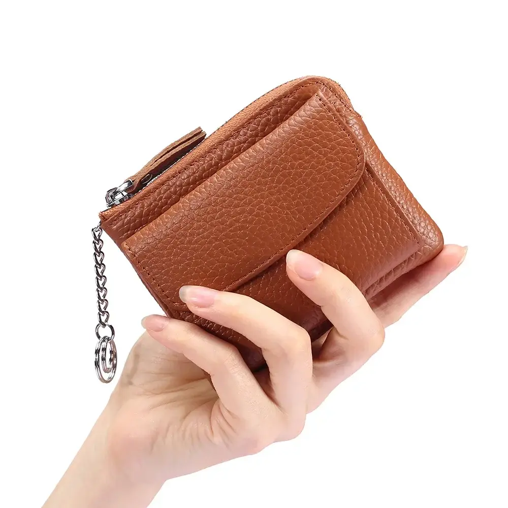 Women's Short Genuine Leather Wallet Zipper Coin Bag clutch purse Large Capacity Card Bag Fashion Simple Women's Small Wallet