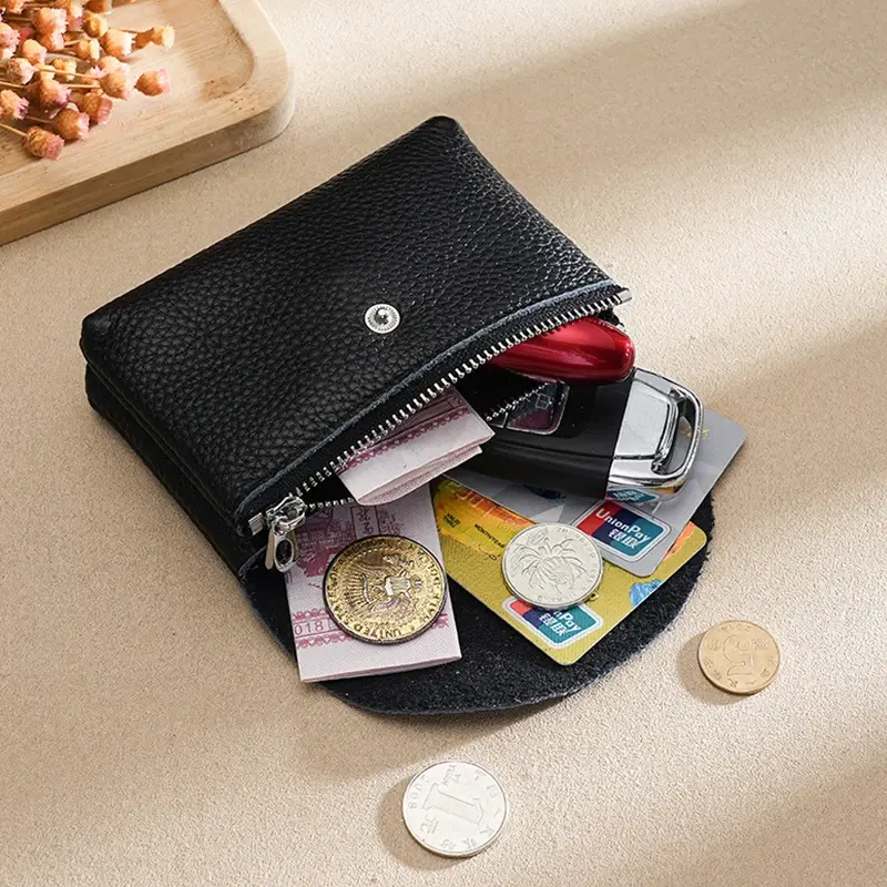 Top Layer Cowhide Coin Purse for Women New Genuine Leather Key Holder Card Holder Coin Wallet