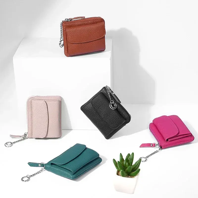 Women's Short Genuine Leather Wallet Zipper Coin Bag clutch purse Large Capacity Card Bag Fashion Simple Women's Small Wallet
