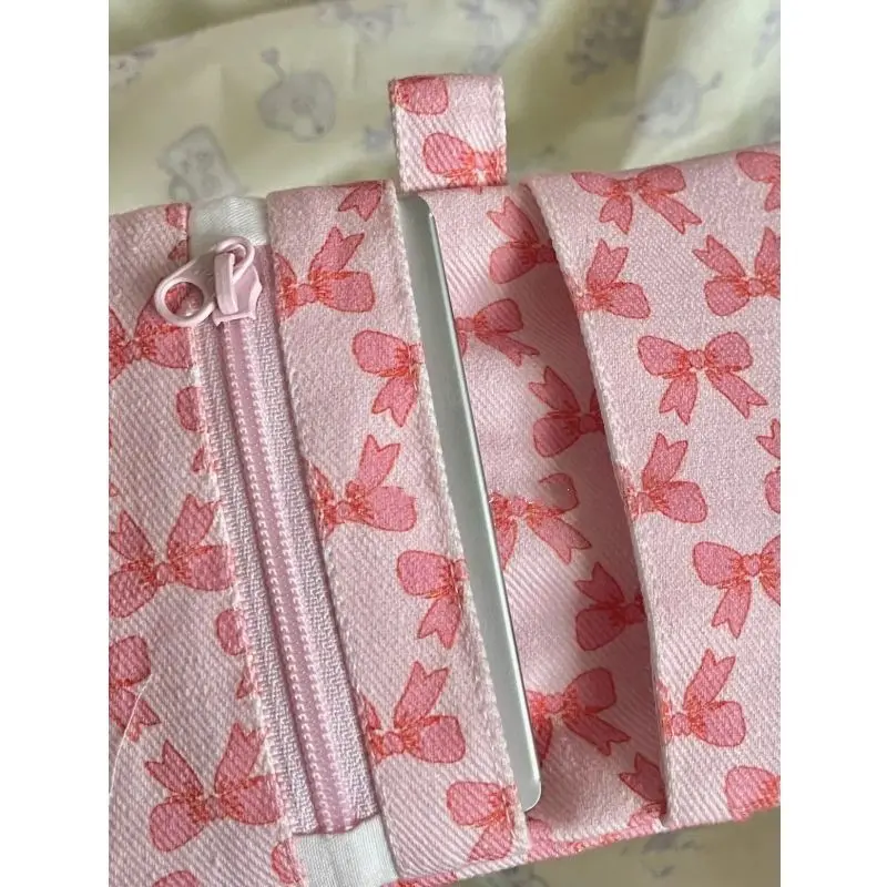 1 Pc Cute Student Coin Purse Pink Bow Print Korean Fashion Wallet Card Holder for Girls Portable Cute Small Storage Bag