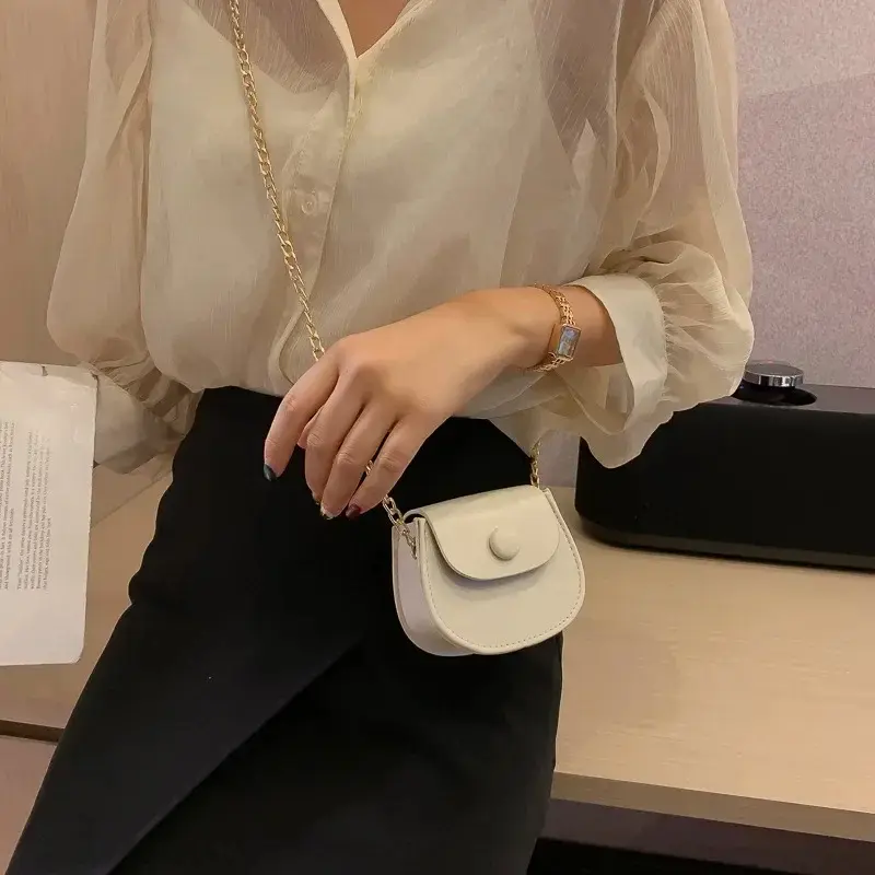Cute Mini Shoulder Bag for Women Fashion Solid Color Chain Crossbody Bag Small Earphone Lipstick Storage Bag Handbags