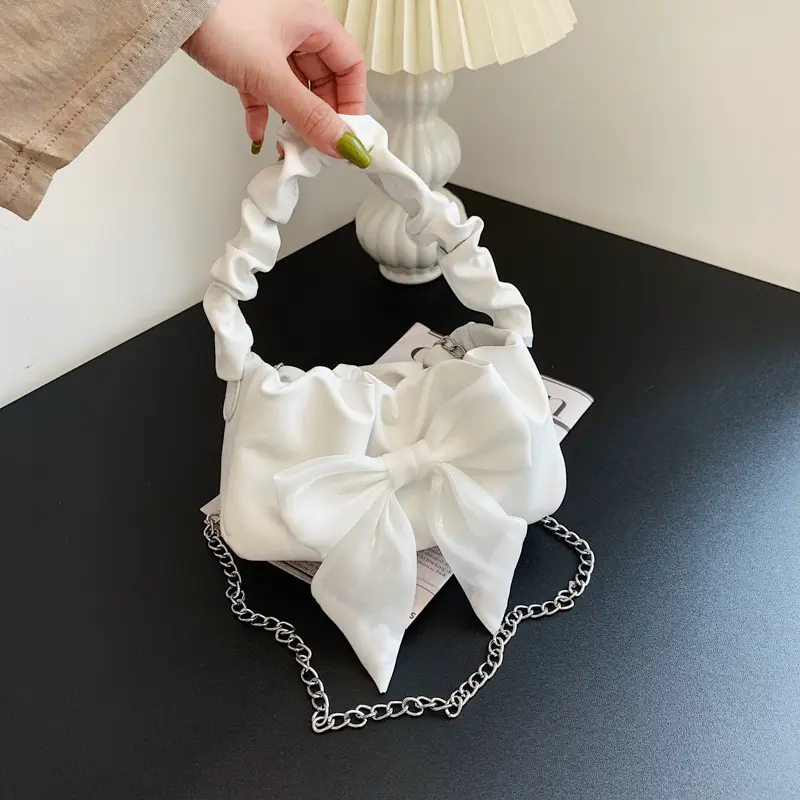 Fashion Tote bag Retro Handbags for Women Girl's Sweet Bow Single Shoulder Bag Chain Crossbody Bag Fold Purses and Handbag