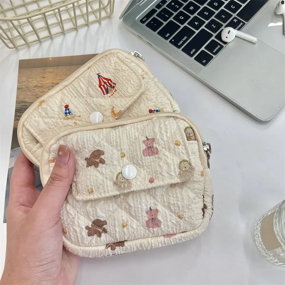 Small Square Cartoon Coin Bag Lipstick Key Earphone Organizer Holder Bus Bank ID Credit Cards Pouch Case Mini Storage Wallet