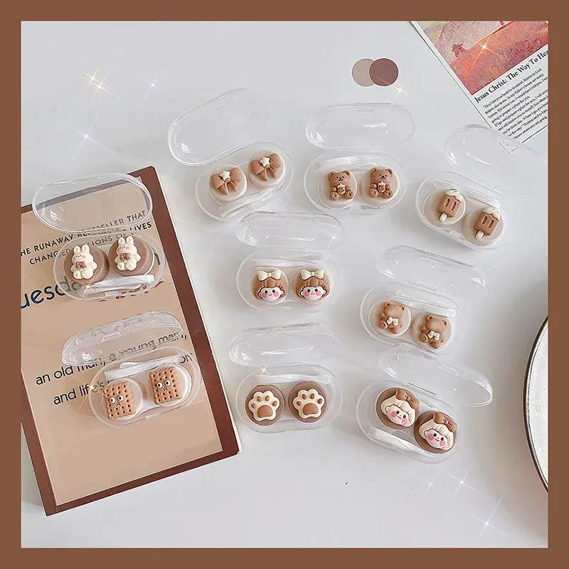 1Pcs Cartoon Contact Lens Case Women Cute Cartoon Cat Bear Color Lens Containers Portable Travel Set Eye Lenses Storage Box