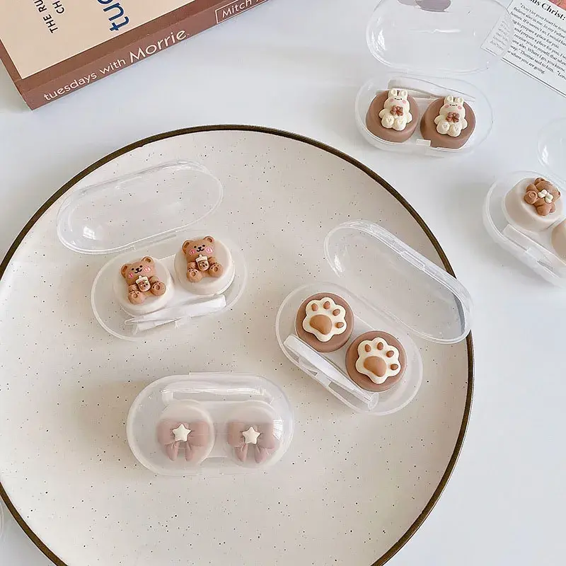1Pcs Cartoon Contact Lens Case Women Cute Cartoon Cat Bear Color Lens Containers Portable Travel Set Eye Lenses Storage Box