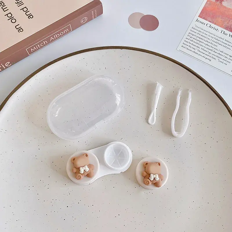 1Pcs Cartoon Contact Lens Case Women Cute Cartoon Cat Bear Color Lens Containers Portable Travel Set Eye Lenses Storage Box