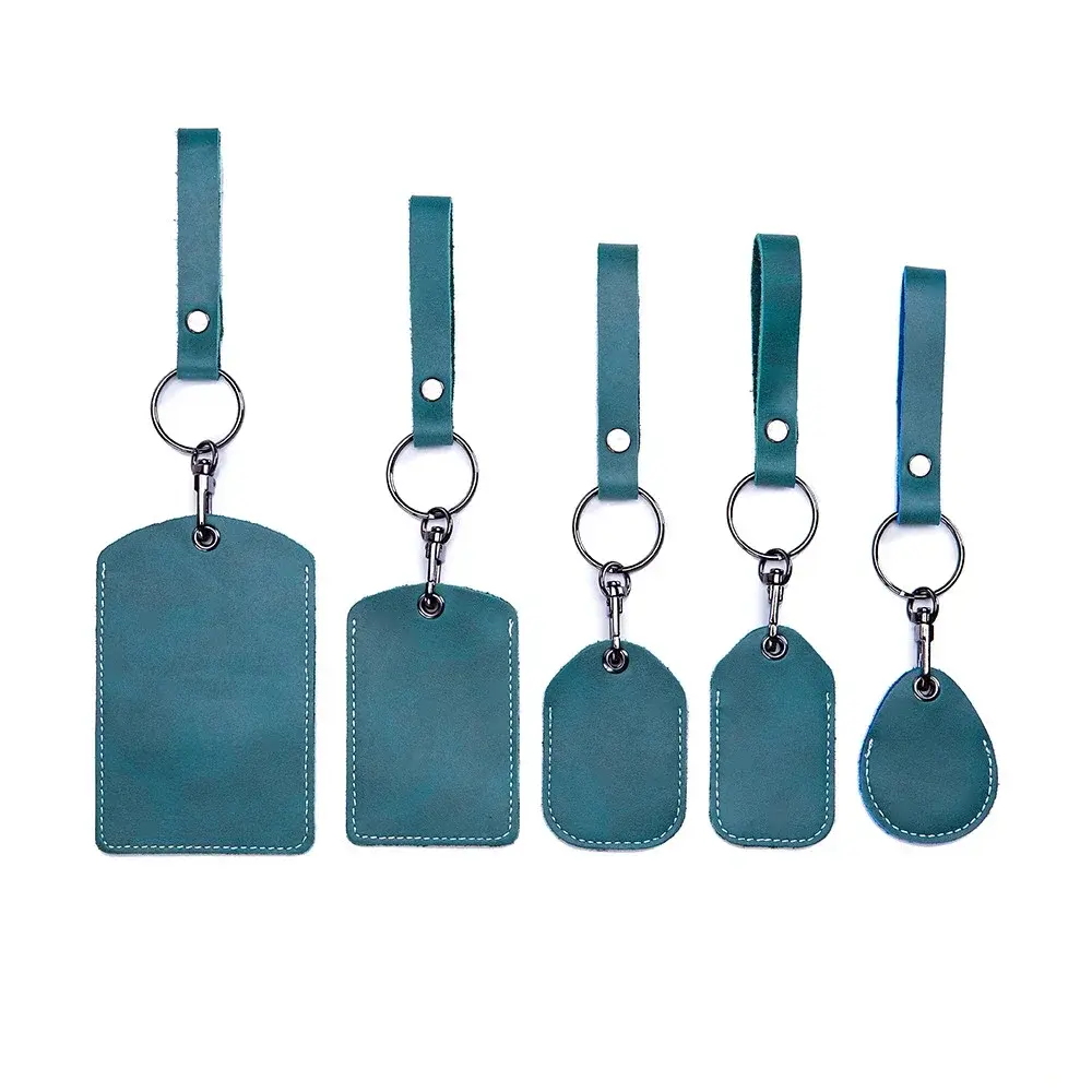 ID Card Case Keychain Access Card Bag Key Tag Ring Cow Leather Card Holder Keychain Key Ring Door Lock Access Tags