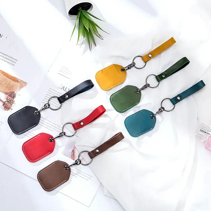 ID Card Case Keychain Access Card Bag Key Tag Ring Cow Leather Card Holder Keychain Key Ring Door Lock Access Tags