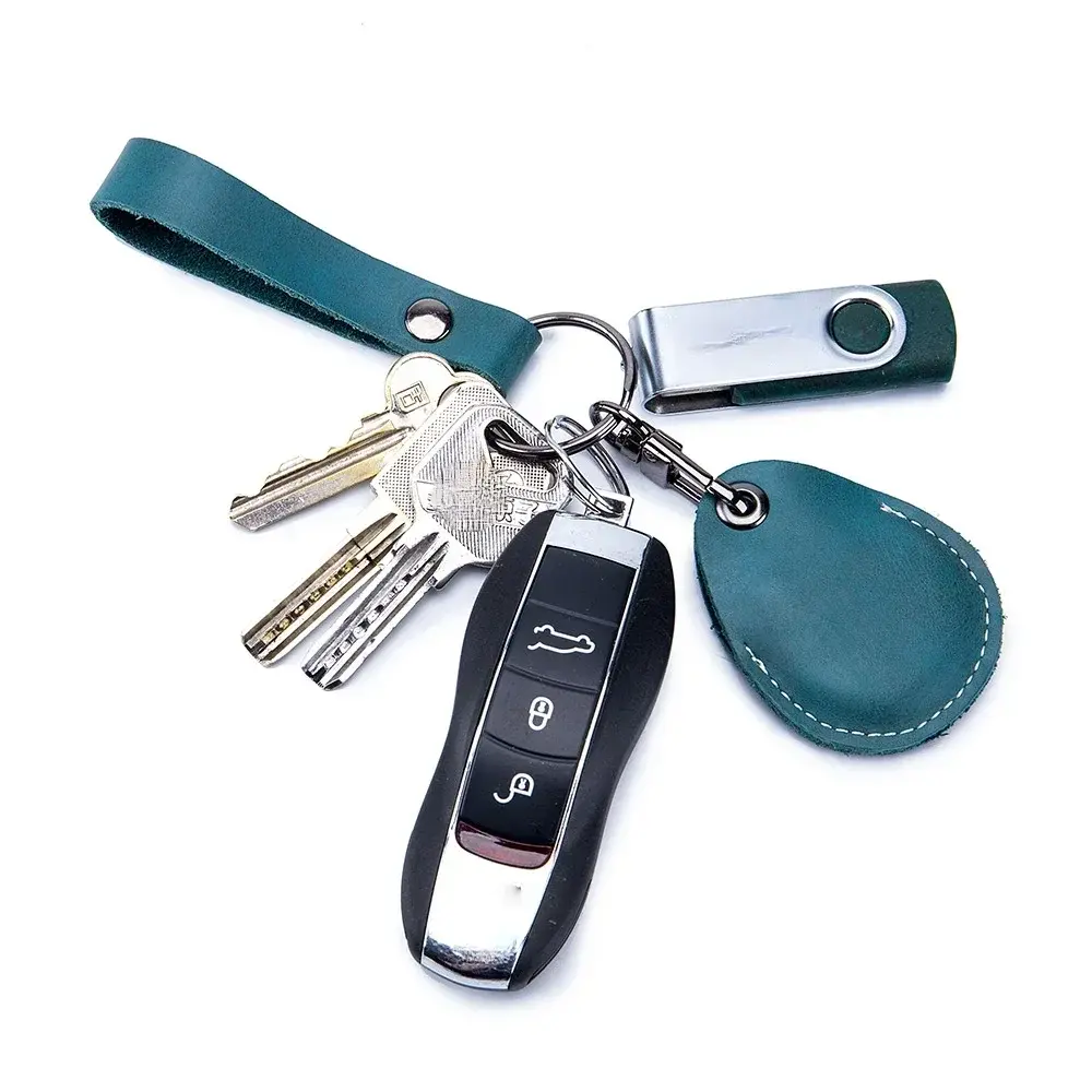 ID Card Case Keychain Access Card Bag Key Tag Ring Cow Leather Card Holder Keychain Key Ring Door Lock Access Tags