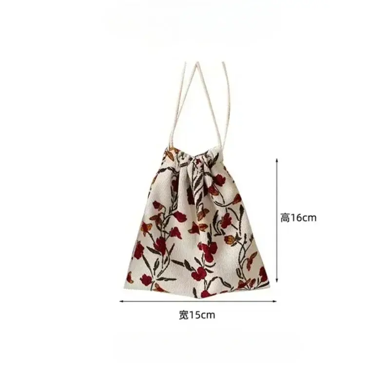 Cotton Floral Drawstring Cosmetic Bags Fashion Girl Coin Bags Purse Keys Earphone Lipstick Toiletry Makeup Organizer Pocket Bags