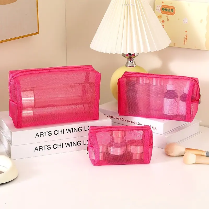 Nylon Mesh Cosmetic Bag Zipper Box Shaped Toiletry Organizer Makeup Bags Multifunctional Women Lipstick Key Coin Purse Pouch
