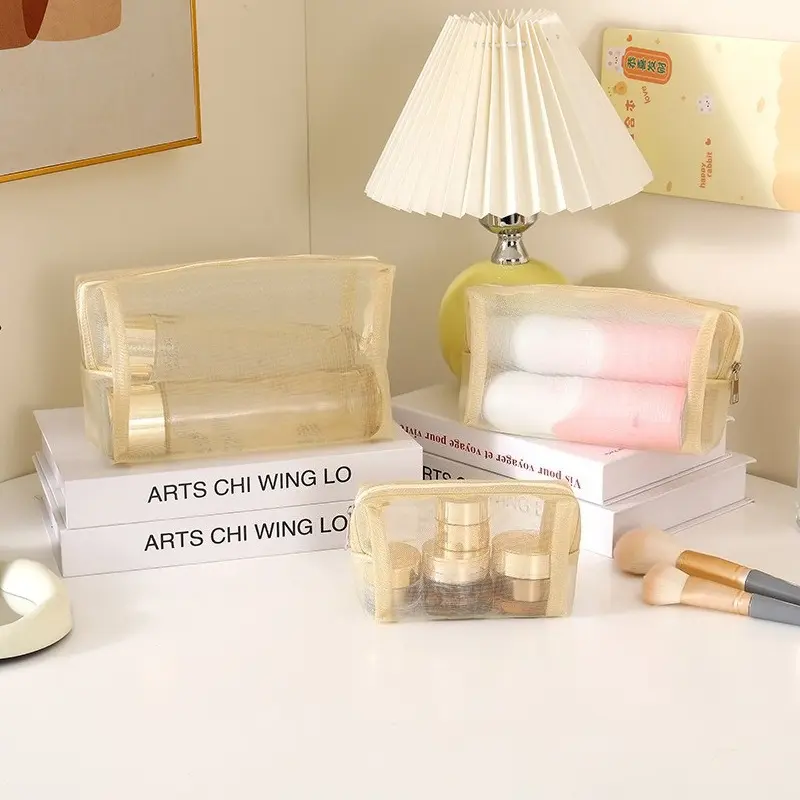 Nylon Mesh Cosmetic Bag Zipper Box Shaped Toiletry Organizer Makeup Bags Multifunctional Women Lipstick Key Coin Purse Pouch