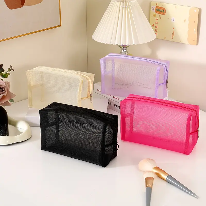 Nylon Mesh Cosmetic Bag Zipper Box Shaped Toiletry Organizer Makeup Bags Multifunctional Women Lipstick Key Coin Purse Pouch