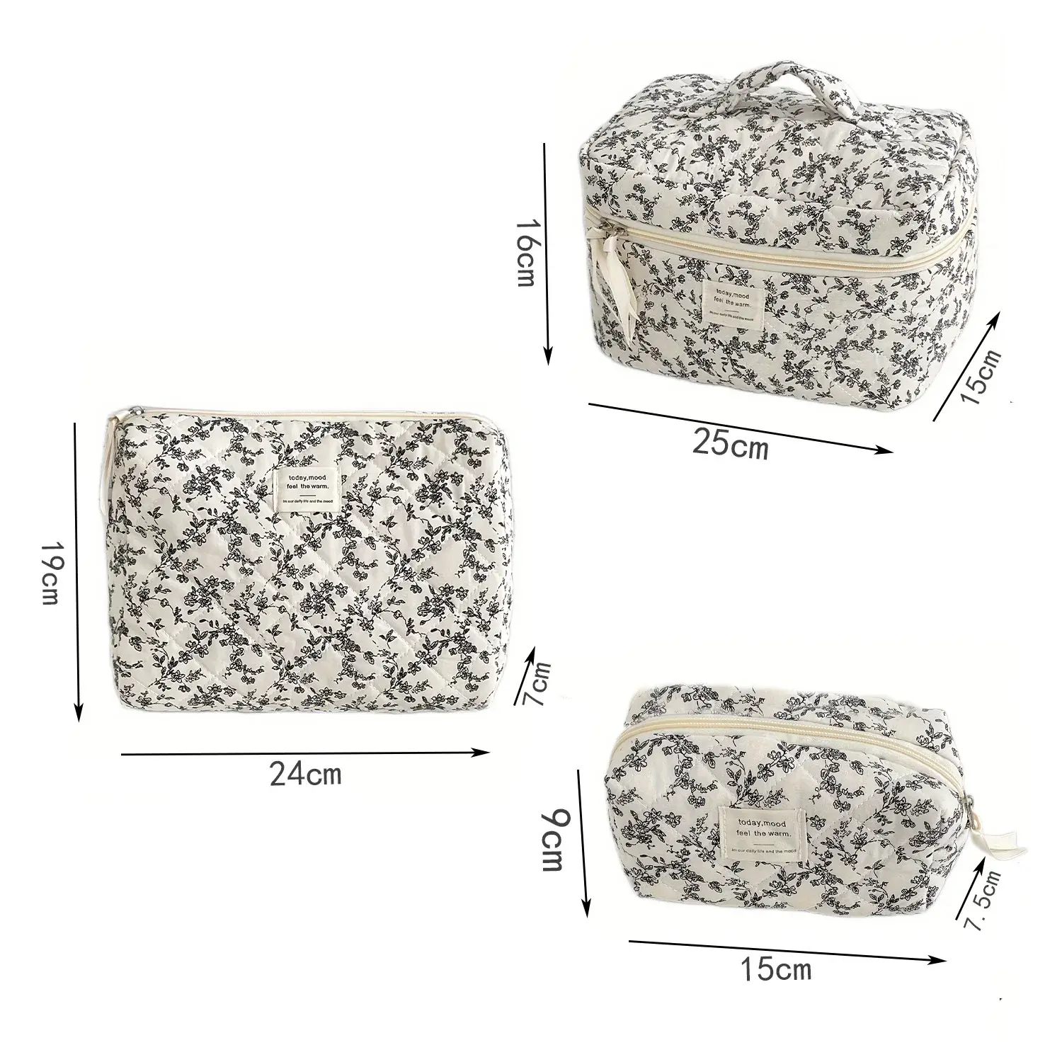 1pcs Cotton Black Flower Women Cosmetic Bag Fabric Storage Bags Small Big Capacity Travel Organzier Pouch Women Makeup Case