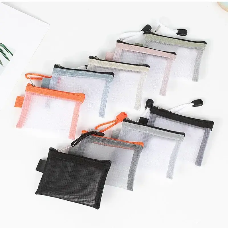 Mini Clear Nylon Mesh Zipper Coin Purse Cute Wallet Portable Credit Card ID Bag Lipstick Pouch Data Line Key Earphone Organizer