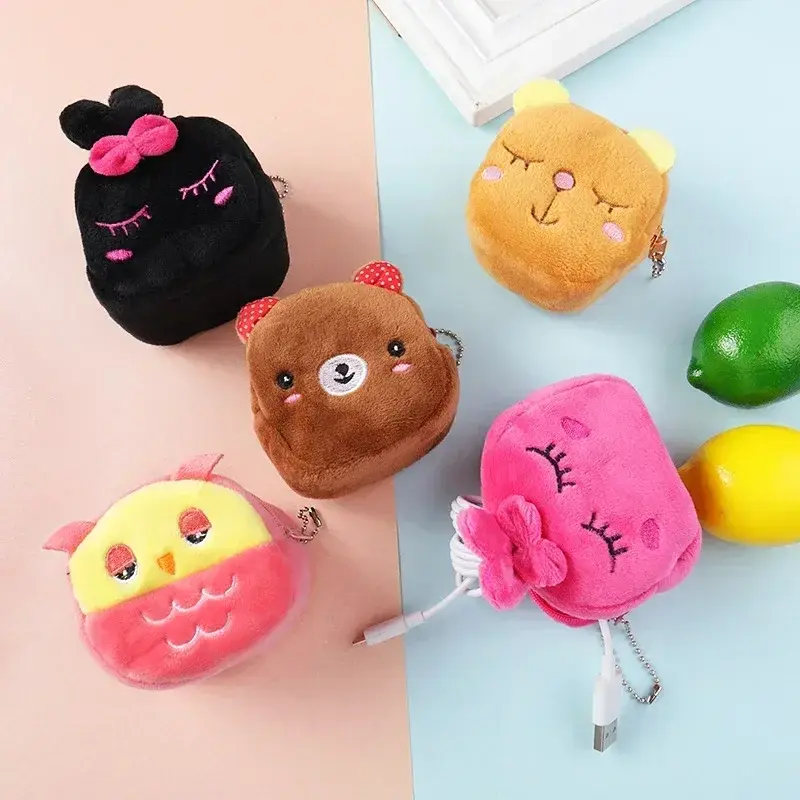 1PC Cute Animal Plush Coin Purse Zipper Change Purse with Keychain Small Headphone Lipstick Bag Mini Wallet Money Bag Kids Gift