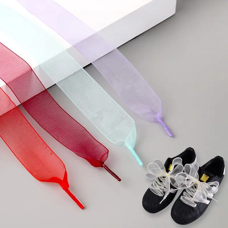 New 2.3CM Width Flat Silk Shoelace Mesh Yarn Shoelaces Sneakers Rope Shoe Laces for Shoes 100/120/140/160CM Shoes Accessories