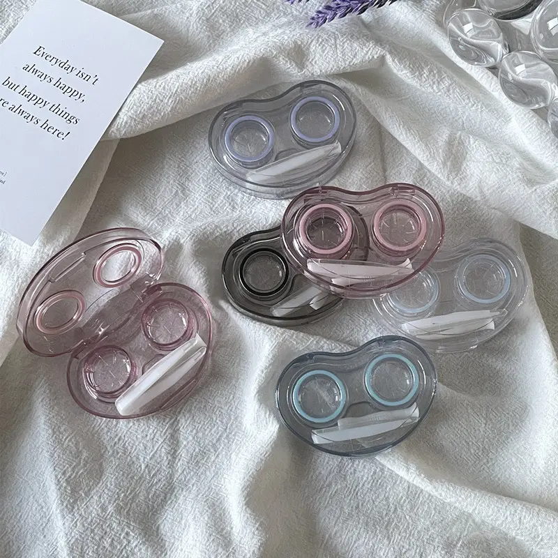 Heart-Shaped Contact Lens Cases for Women Portable Travel Contact Lens Box with Tweezer and Suction Stick