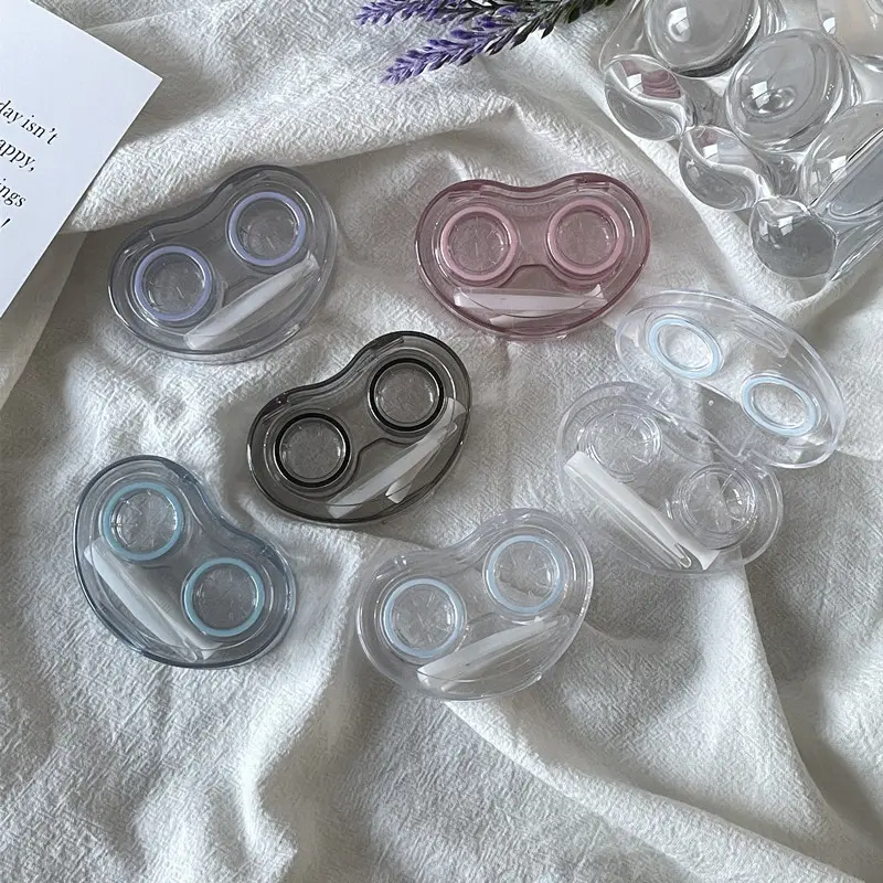 Heart-Shaped Contact Lens Cases for Women Portable Travel Contact Lens Box with Tweezer and Suction Stick