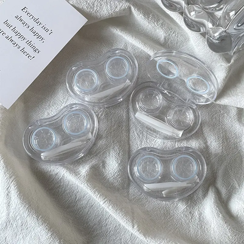 Heart-Shaped Contact Lens Cases for Women Portable Travel Contact Lens Box with Tweezer and Suction Stick