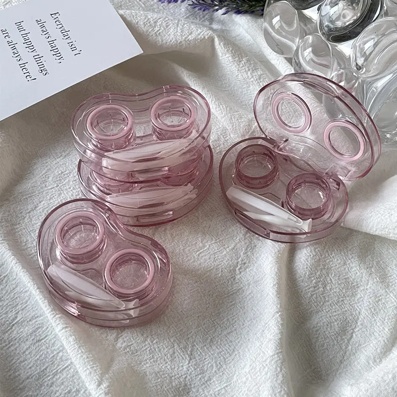Heart-Shaped Contact Lens Cases for Women Portable Travel Contact Lens Box with Tweezer and Suction Stick