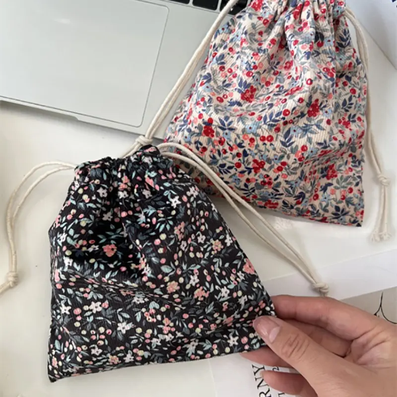 Cute Corduroy Small Lipstick Cosmetic Coin Purse Key Drawstring Storage Bag Women Jewelry Tote Packaging Pouch Bags Organizer