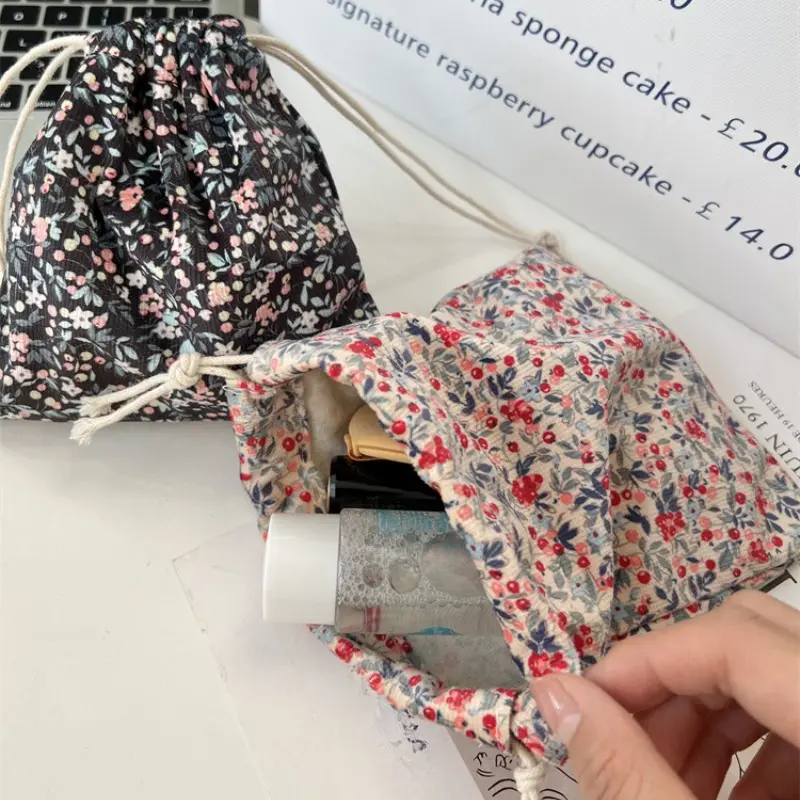 Cute Corduroy Small Lipstick Cosmetic Coin Purse Key Drawstring Storage Bag Women Jewelry Tote Packaging Pouch Bags Organizer