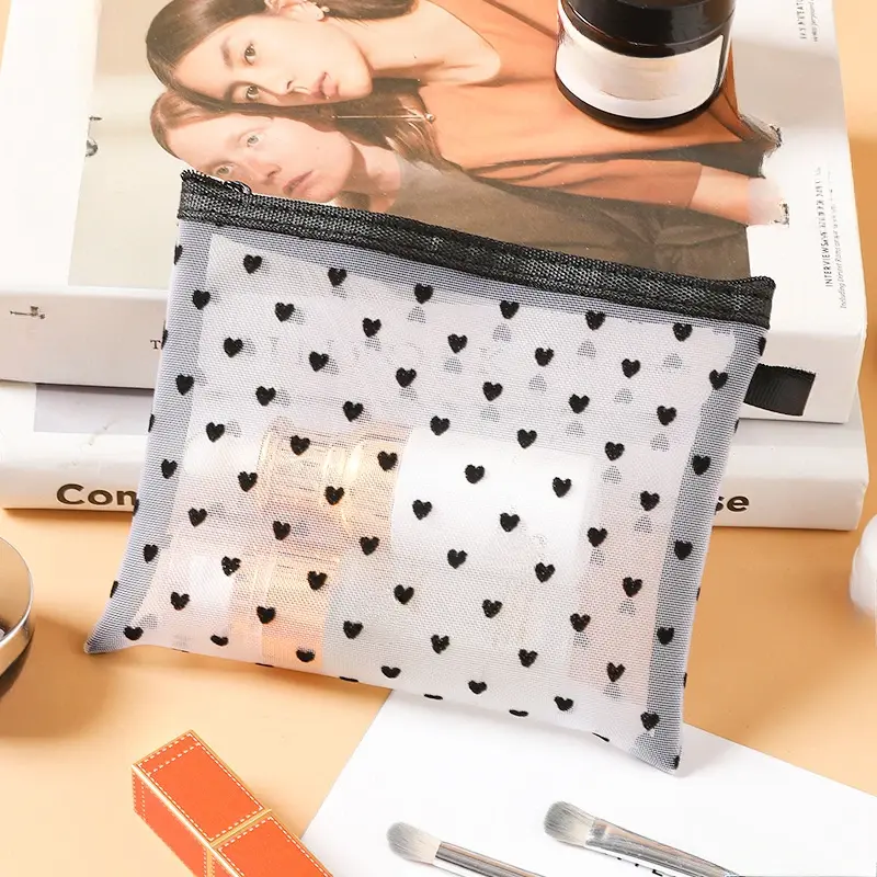 1pcs Mesh Clear Cosmetic Bags Small Large Black Makeup Bag Portable Travel Toiletry Organizer Case Lipstick Storage Pouch