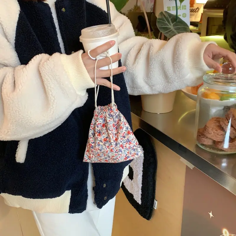 Cute Corduroy Small Lipstick Cosmetic Coin Purse Key Drawstring Storage Bag Women Jewelry Tote Packaging Pouch Bags Organizer