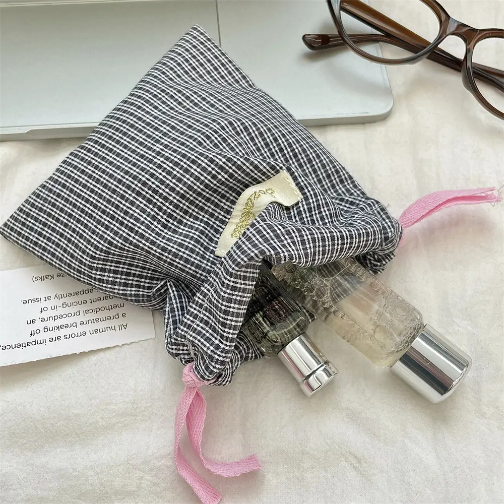New Plaid Storage Drawstring Bag Women Cosmetics Lipstick Storage Pouch Cute Makeup Bag Christmas Gift Candy Jewelry Organizer