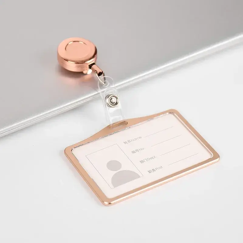 1 Pcs Aluminum Alloy Card Cover Case Bank Business Work Card Holder with ABS Retractable Badge Reel Credit ID Card Badge Bag