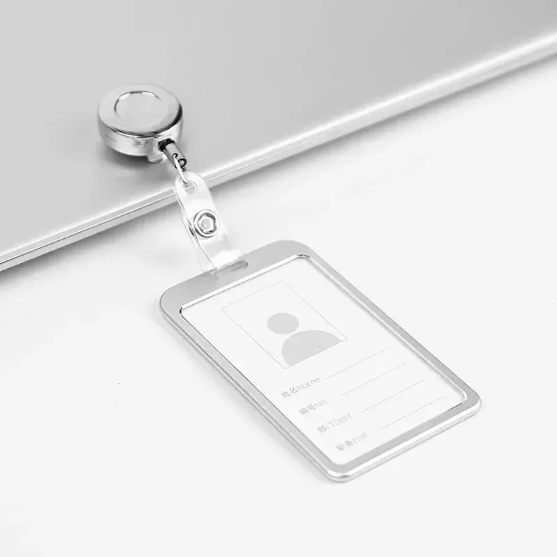 1 Pcs Aluminum Alloy Card Cover Case Bank Business Work Card Holder with ABS Retractable Badge Reel Credit ID Card Badge Bag