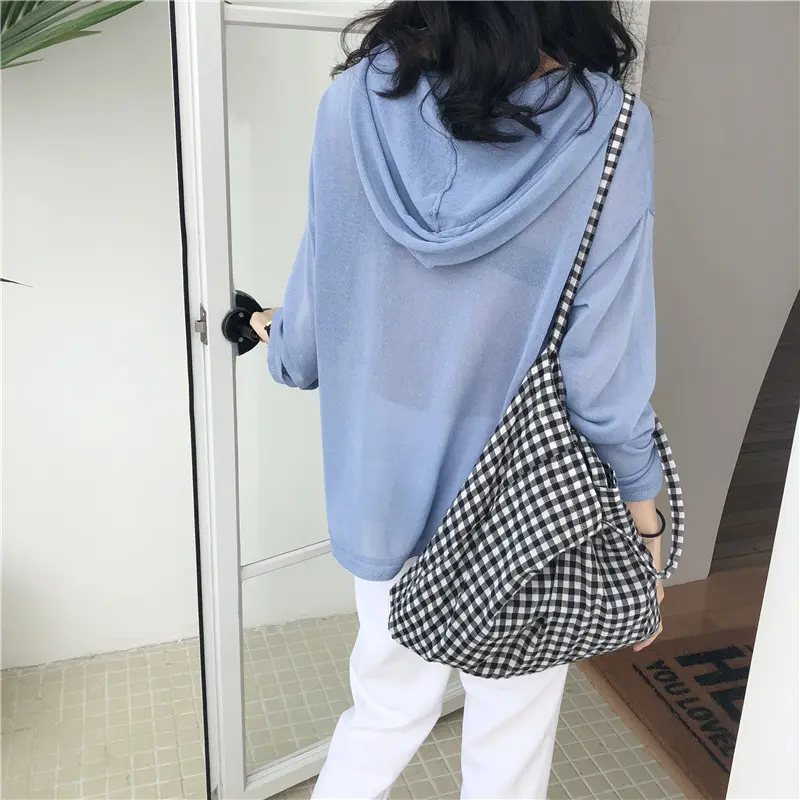 Vintage Plaid Women's Shoulder Bags Large Capacity Female Reusable Shopping Bag Cotton Cloth School Girls Book Tote Handbags