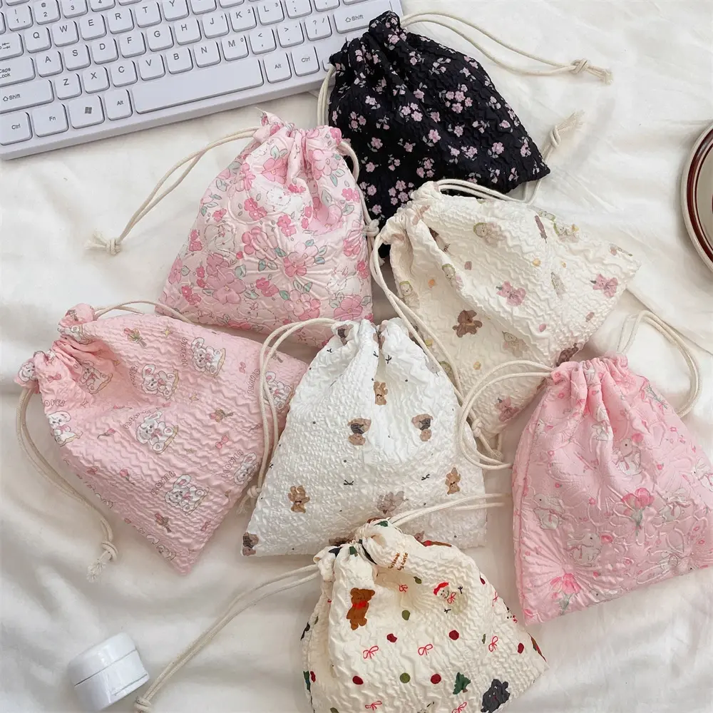 Cute Bear Cartoon Drawstring Bags Women Cosmetic Bag Large Capacity Makeup Bag Christmas Gift Packaging Coin Purse Pouch