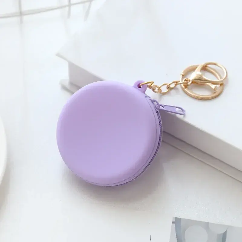 Cute Colored Round Silicone Coin Purse Small Women Girls Coin Key Bag Wallet Mini Data Cable Headset Bag Purses Kid Gift