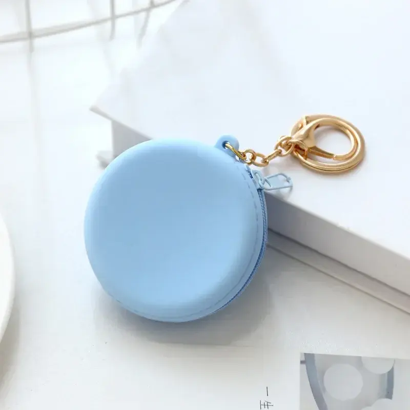 Cute Colored Round Silicone Coin Purse Small Women Girls Coin Key Bag Wallet Mini Data Cable Headset Bag Purses Kid Gift