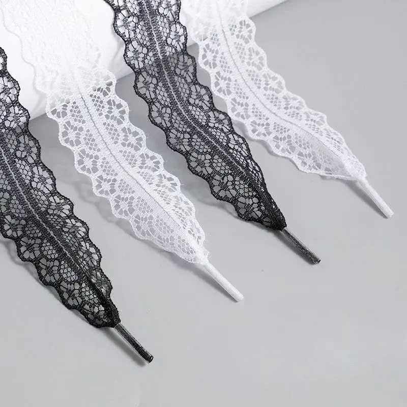 Lace Shoelaces for Women Casual Shoes 2.9CM Width Flat Shoelace for Sneakers Black White Shoe Laces Accessorices