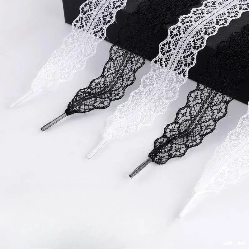 Lace Shoelaces for Women Casual Shoes 2.9CM Width Flat Shoelace for Sneakers Black White Shoe Laces Accessorices