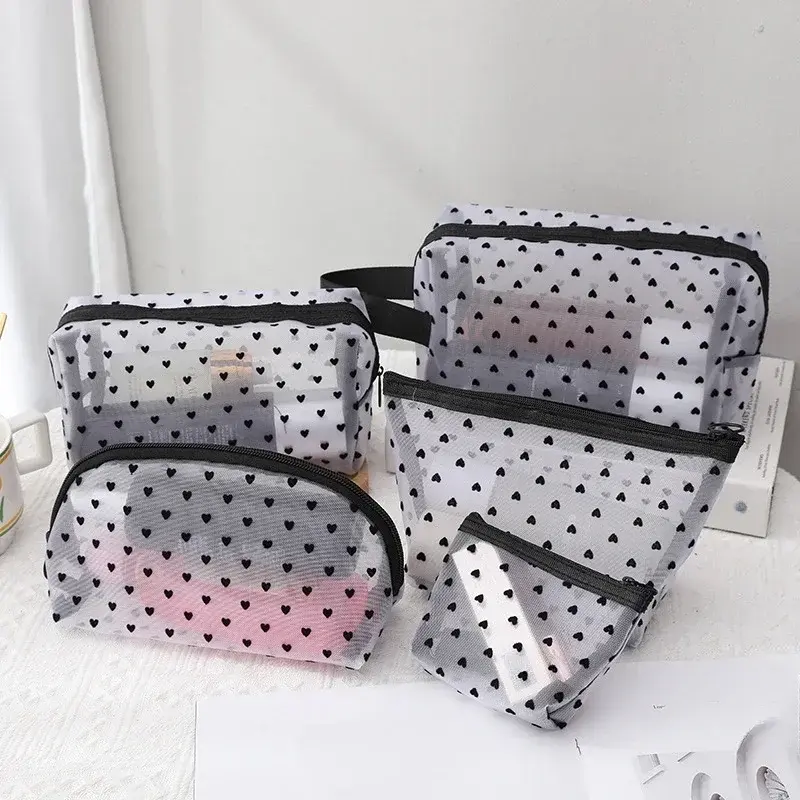 New Mesh Transparent Cosmetic Bags Small Large Clear Purple Makeup Bag Portable Travel Toiletry Organizer Lipstick Storage Pouch