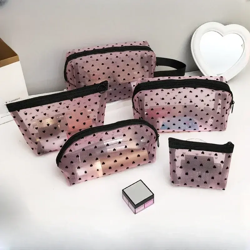 New Mesh Transparent Cosmetic Bags Small Large Clear Purple Makeup Bag Portable Travel Toiletry Organizer Lipstick Storage Pouch