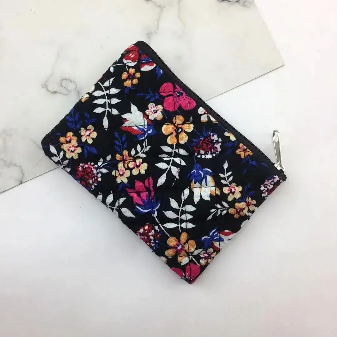 Korean Canvas Coin Purse for Women Mini Purse Fashion Zipper Ladies Small Money Wallet Floral Print Key Coin Storage Bag