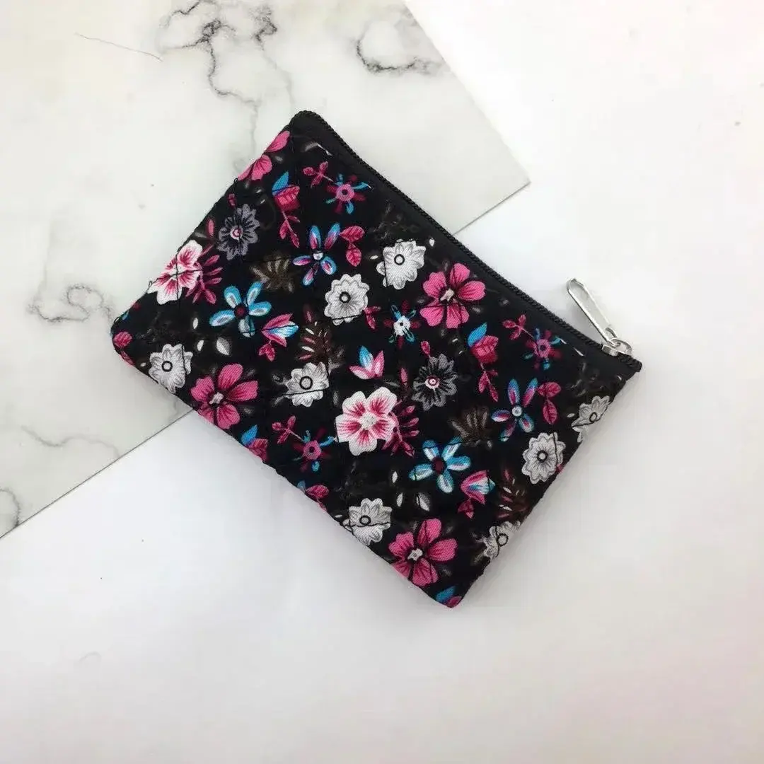 Korean Canvas Coin Purse for Women Mini Purse Fashion Zipper Ladies Small Money Wallet Floral Print Key Coin Storage Bag